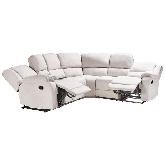 Manuell reclinerhörnsoffa 5-sits ROKKE Off-White Ljusbeige Vänstervänd