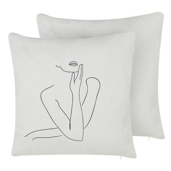 Set med 2 prydnadskuddar MEADOWFOAM 45 x 45 cm Bomull Vit Abstrakt tryck