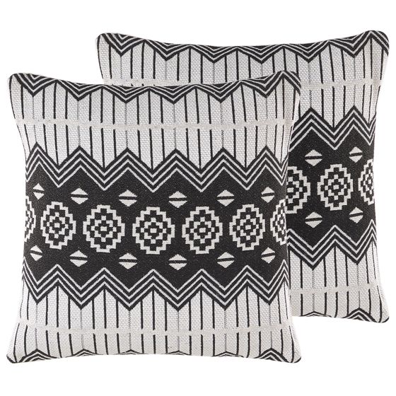 Set med 2 prydnadskuddar CARDAK 45 x 45 cm Bomull Svart/ Vit Geometriskt tryck
