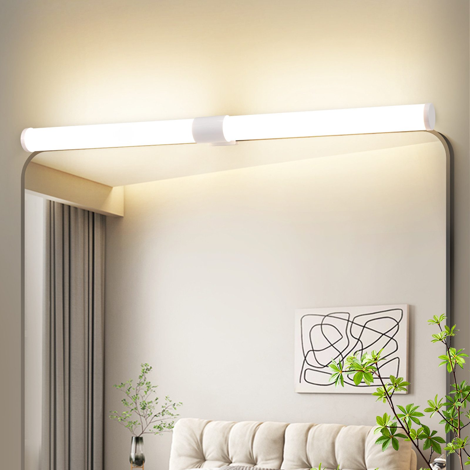 NETTLIFE 8 W LED-spegellampa för badrum 60 cm vit väggmonterad badrumslampa med fäste vattentät IP44 4000K