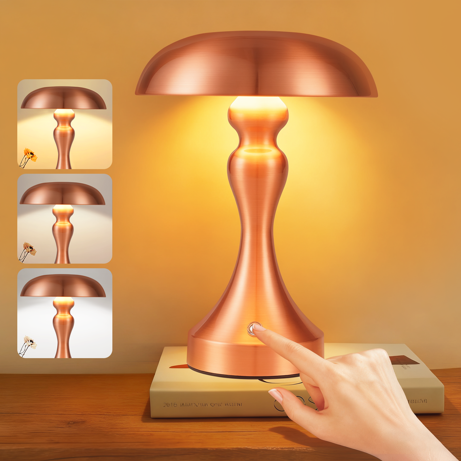 NETTLIFE LED-sänglampa, dimbar med beröring, trådlös, USB-laddningsbar, vintagestil