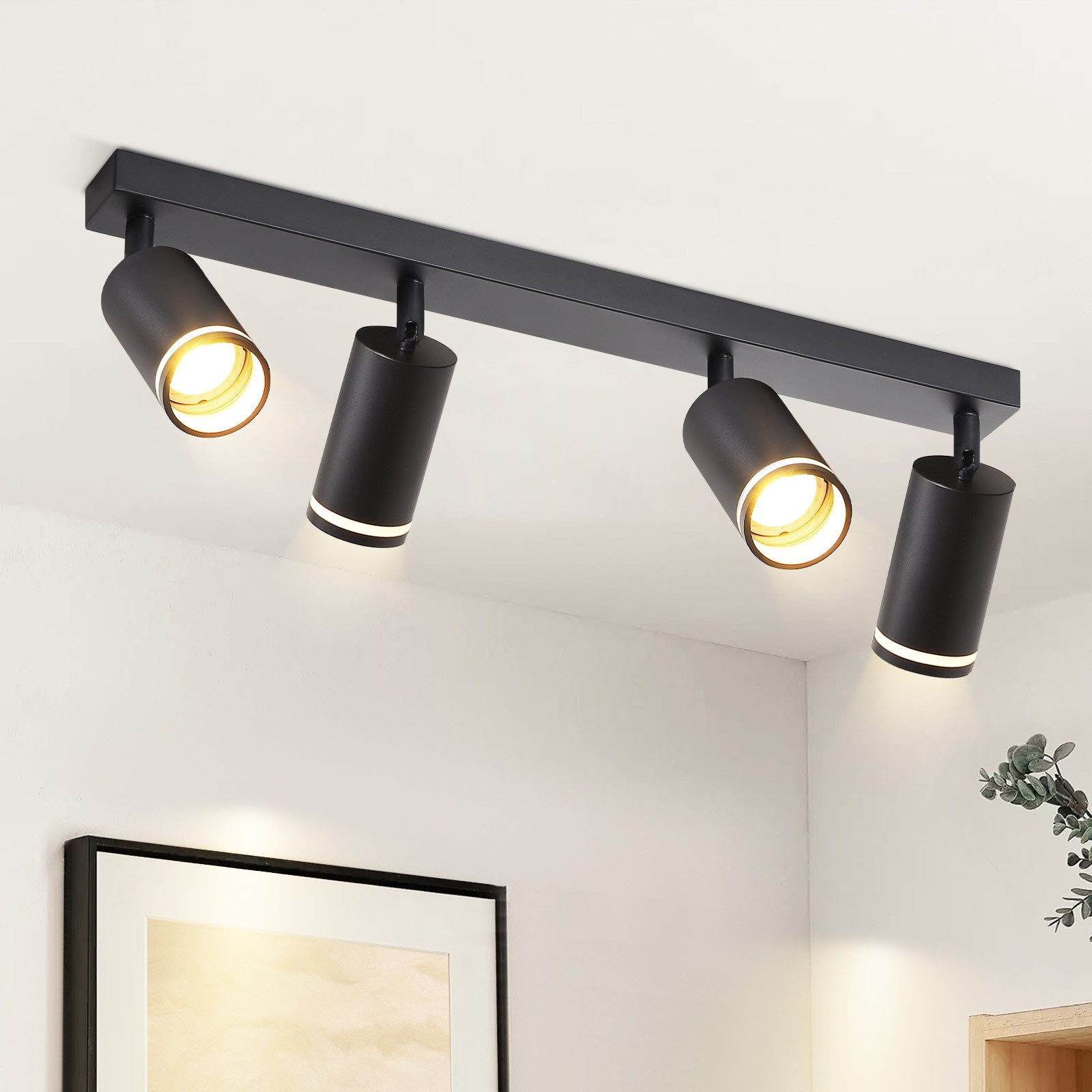 NETTLIFE LED - taklampa med 4 lågor - svart taklampa GU10 vridbar spotlight i trä utan lampa