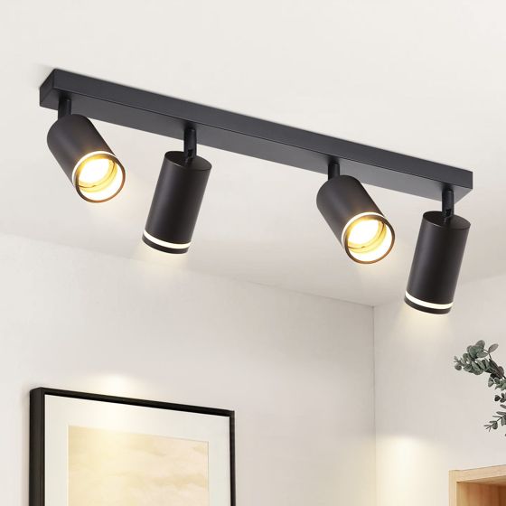 NETTLIFE LED - taklampa med 4 lågor - svart taklampa GU10 vridbar spotlight i trä utan lampa