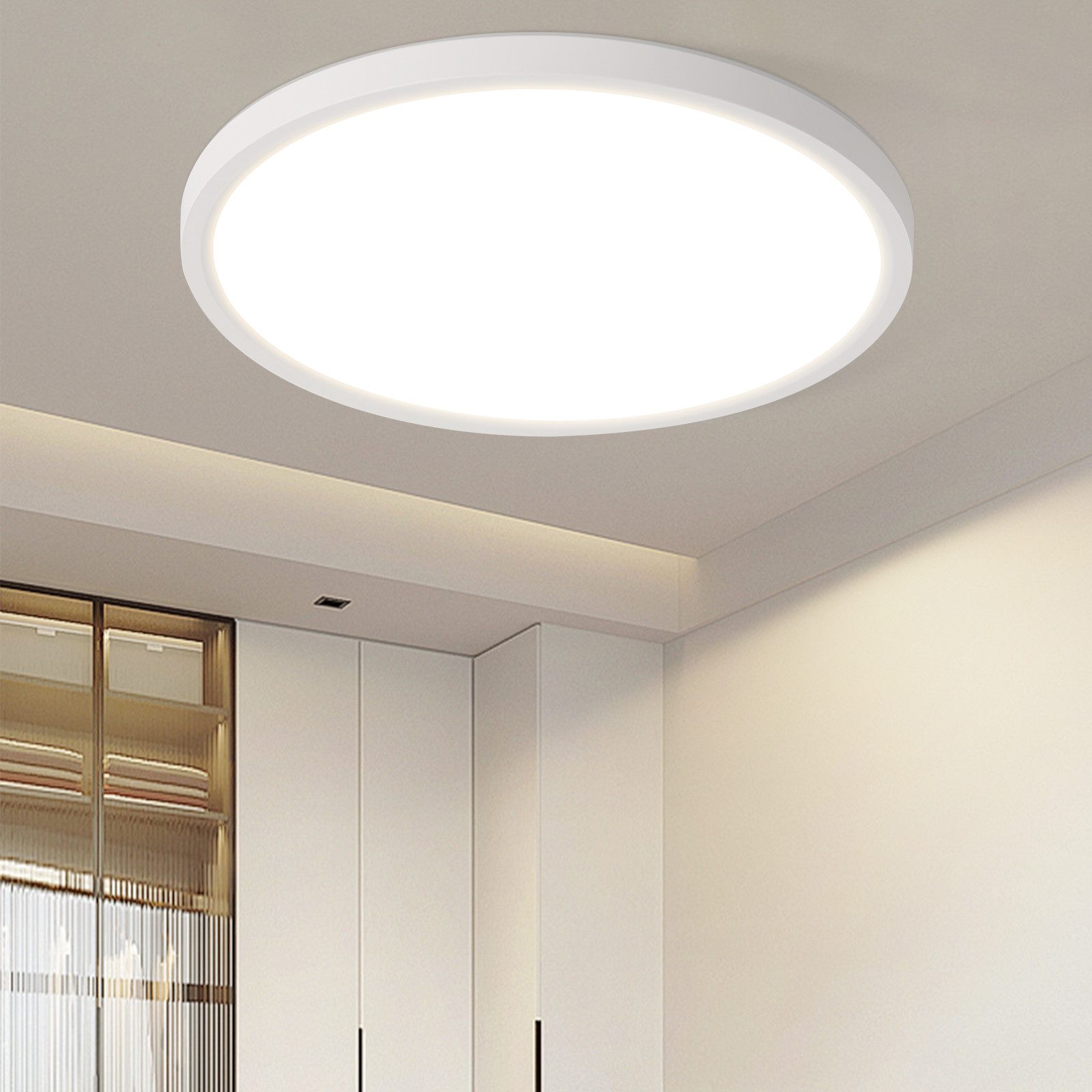 NETTLIFE LED - taklampa för badrummet, platt, 30 cm, 24 W, rund, vit, kökstaklampa, ej dimbar