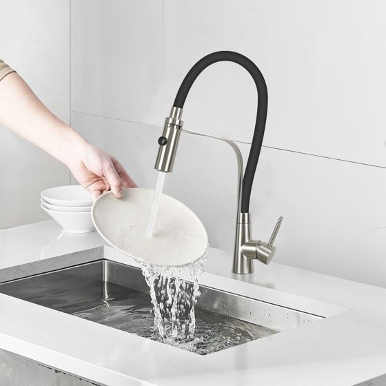 NETTLIFE - köksblandare med flexibelt, stort utdragbart duschmunstycke, 46,5 cm, svart, 360 graders svängbar högtrycksblandare