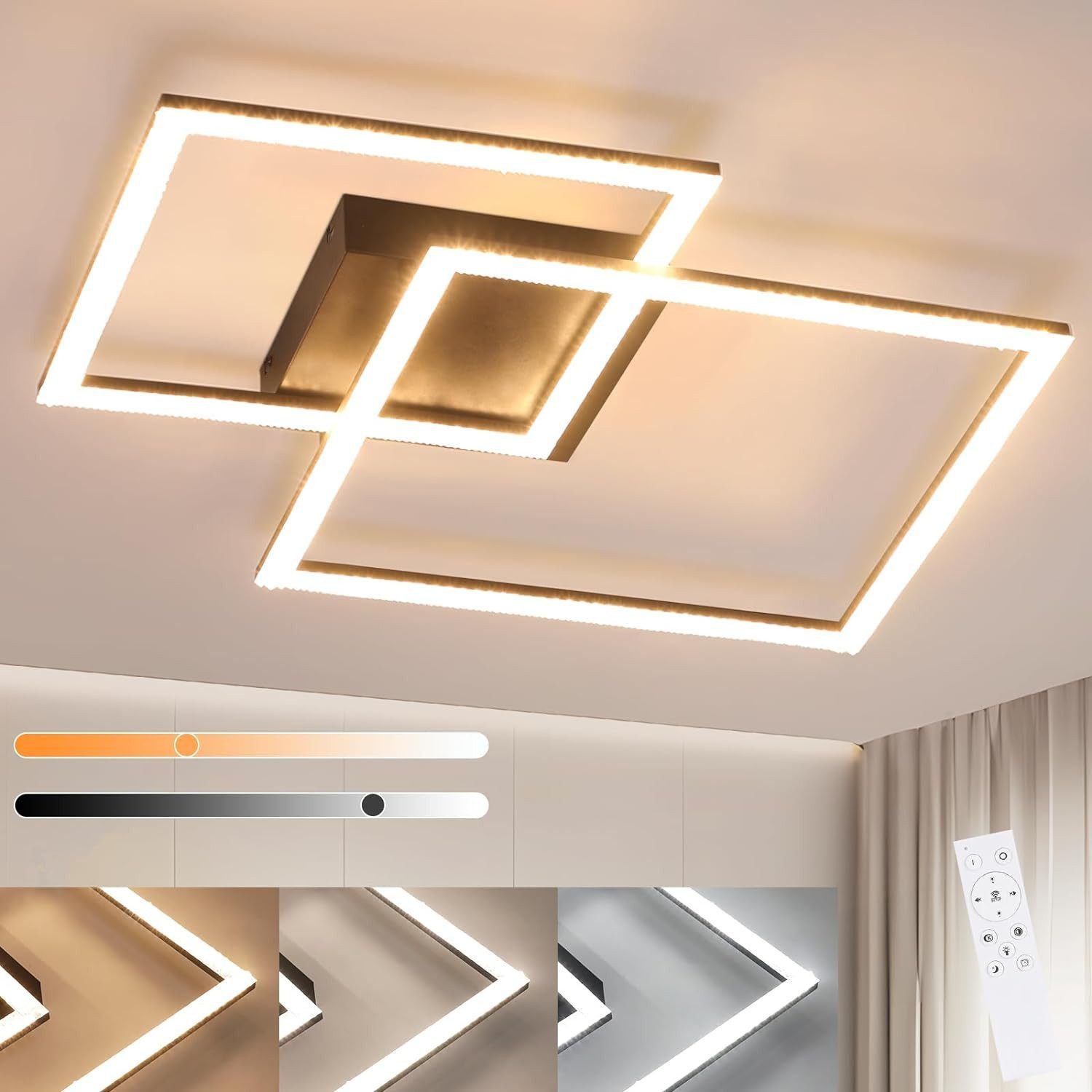 NETTLIFE LED svart taklampa, justerbar färgtemperatur 3000K-6500K, fyrkantig modern köks- och sovrumslampa