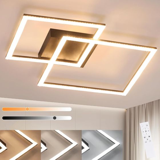 NETTLIFE LED svart taklampa, justerbar färgtemperatur 3000K-6500K, fyrkantig modern köks- och sovrumslampa
