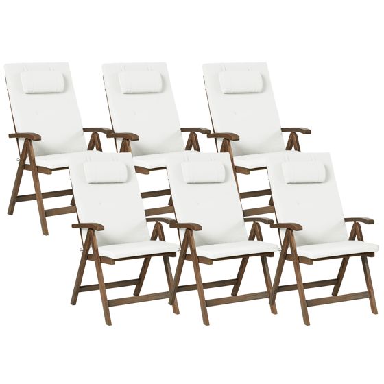 Set med 6 stolar med dynor AMANTEA PREMIUM Akaciaträ Off-White