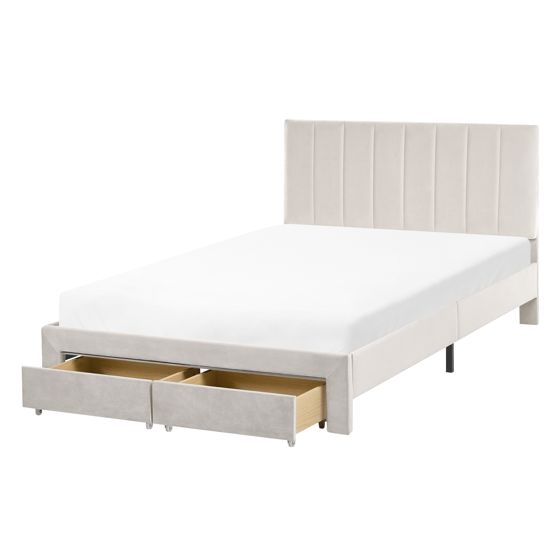 Säng med förvaringslådor LONZAC Sammet Off-White 120 x 200 cm