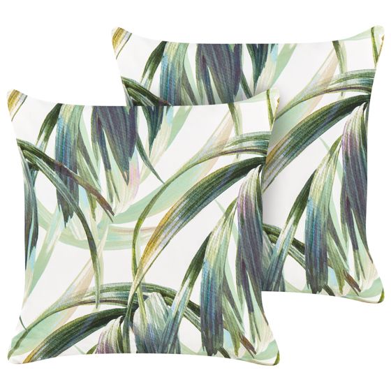 Set med 2 utomhusdynor CALDERINA Växtmotiv 45 x 45 cm Grön