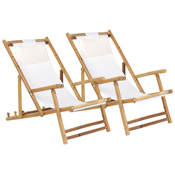 Set med 2 hopfällbara solstolar ATRANI Bambu Ljusbeige