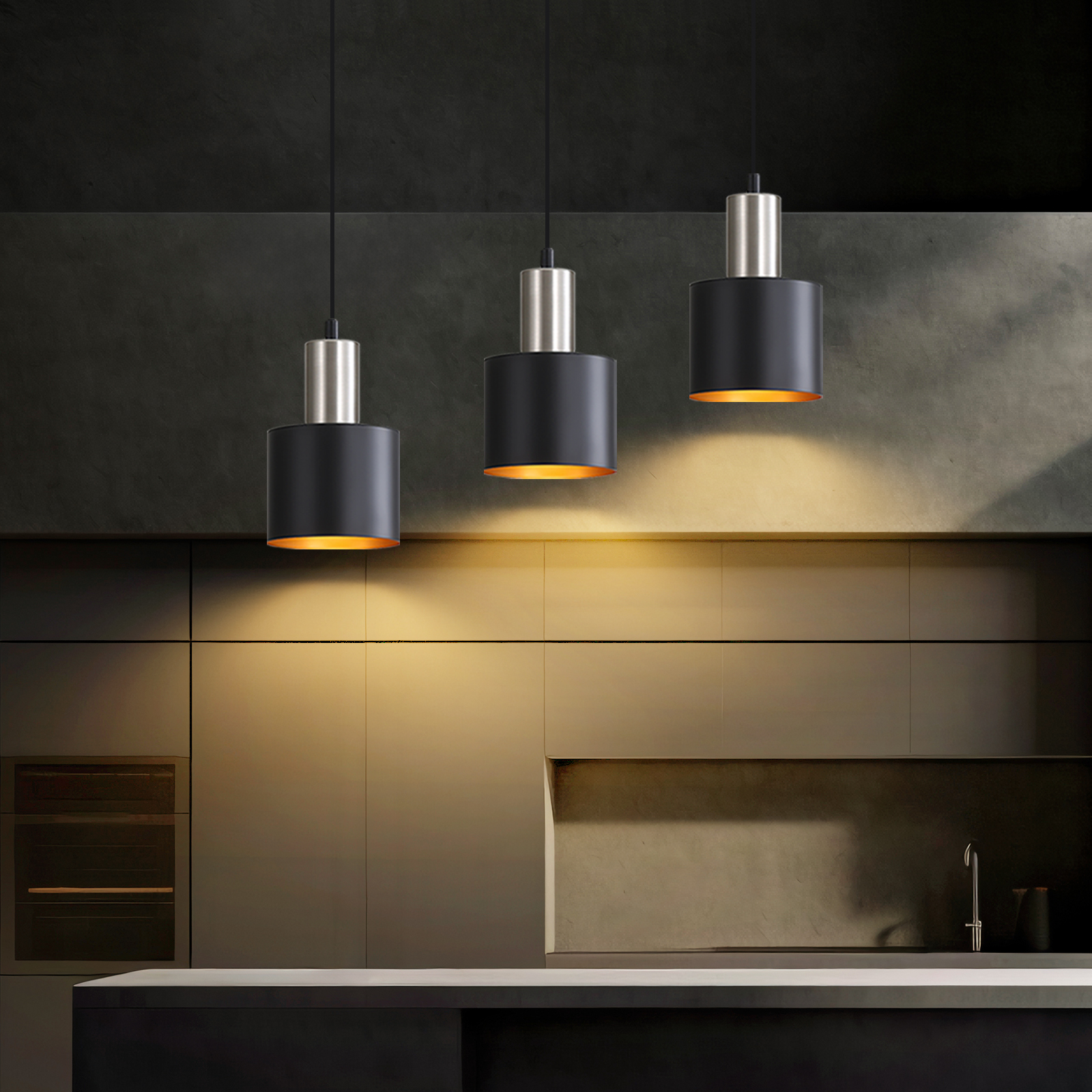 NETTLIFE matbordslampa, E27 vintage - pendellampa - 3 ljuskällor Kökspendellampa, matrumslampa, svartguld