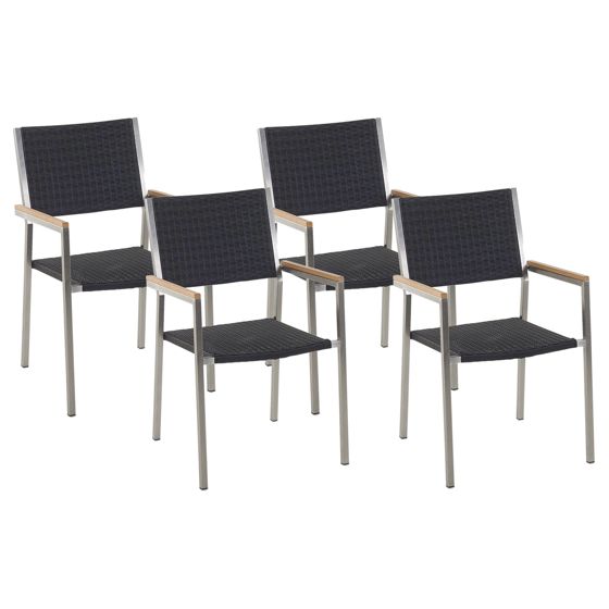 Set med 4 trädgårdsstolar GROSSETO Konstrotting Svart