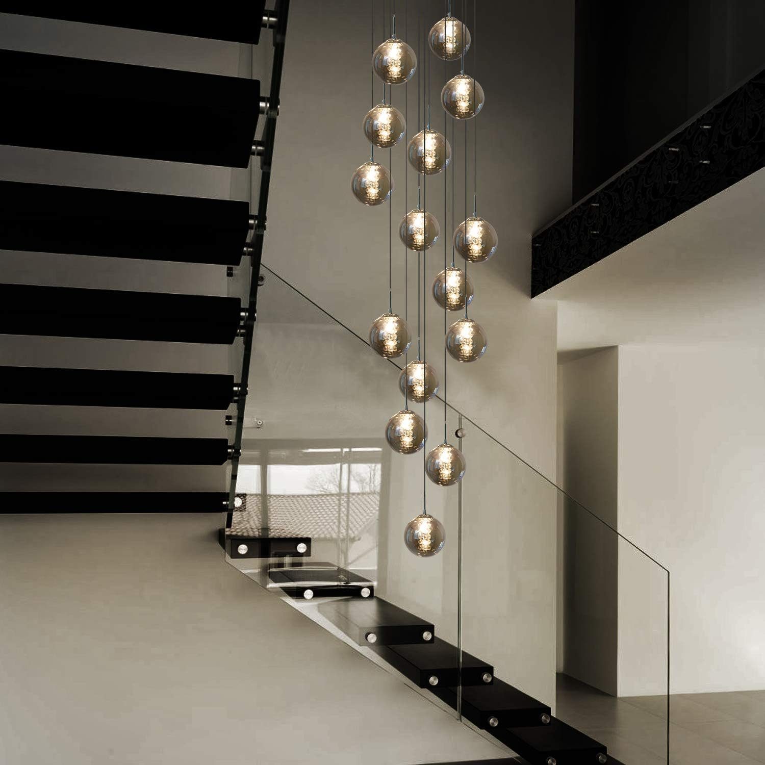 NETTLIFE - pendellampa Höjdjusterbar, matbord, glas, pendellampa - modern, trapppendellampa, 15 lågor Ljuskrona