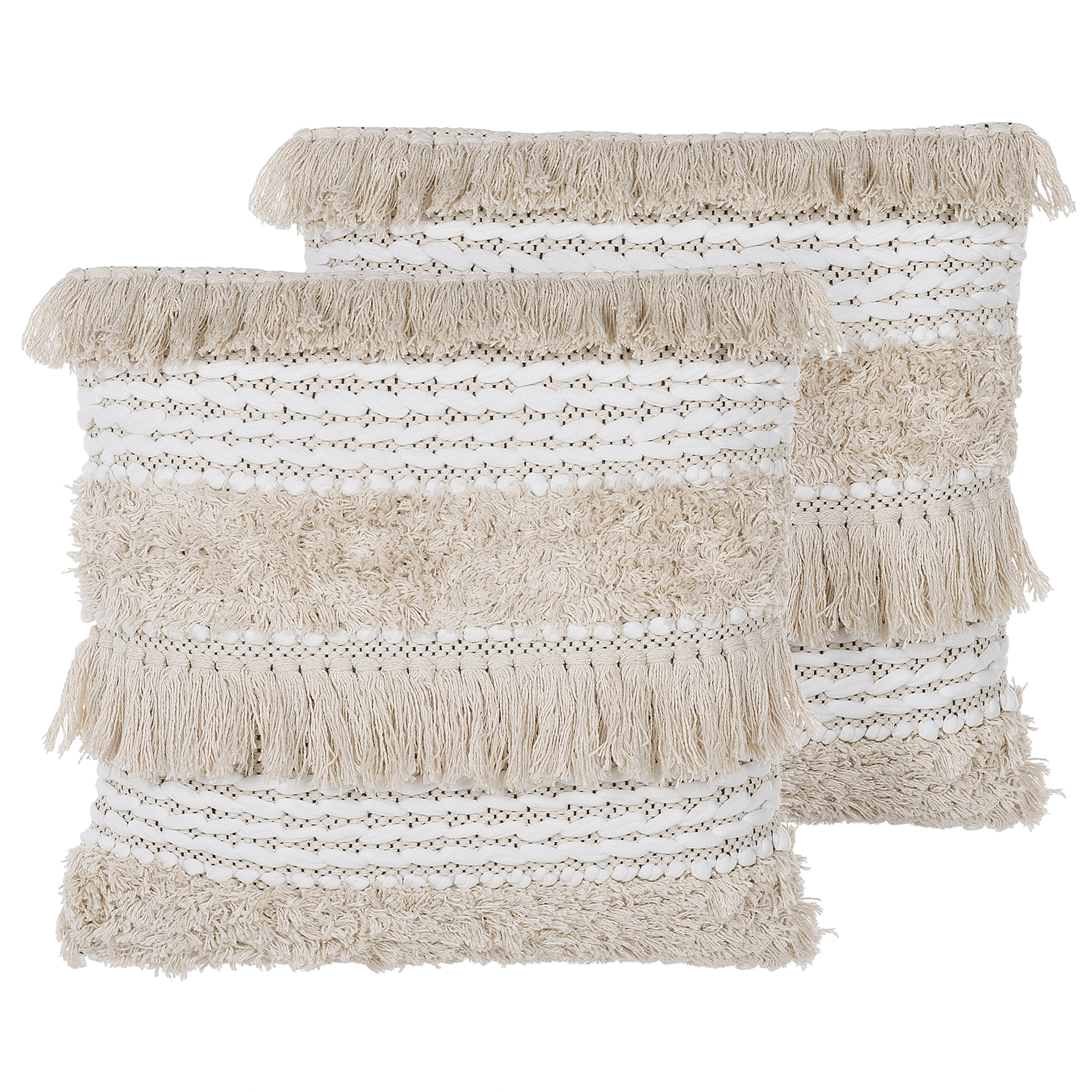 Set med 2 prydnadskuddar VILLUR 45 x 45 cm Bomull Beige Randigt