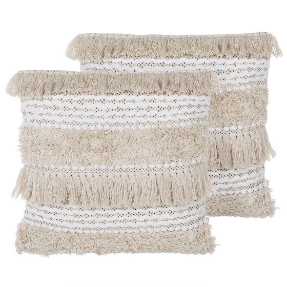 Set med 2 prydnadskuddar VILLUR 45 x 45 cm Bomull Beige Randigt