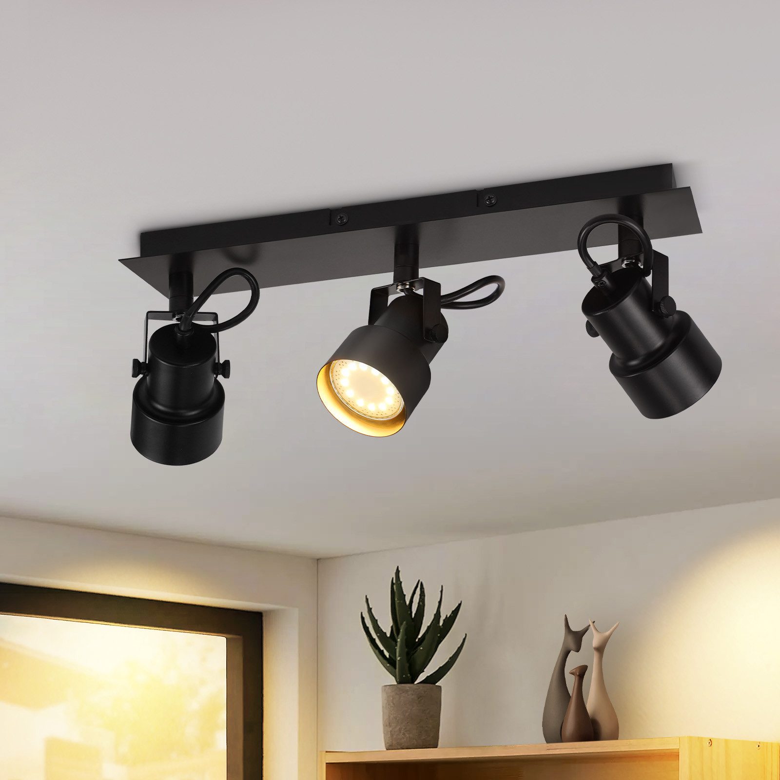 NETTLIFE svart takspotlight vintage - taklampa GU10 kökslampa med justerbara 3 lågor vintage 350°
