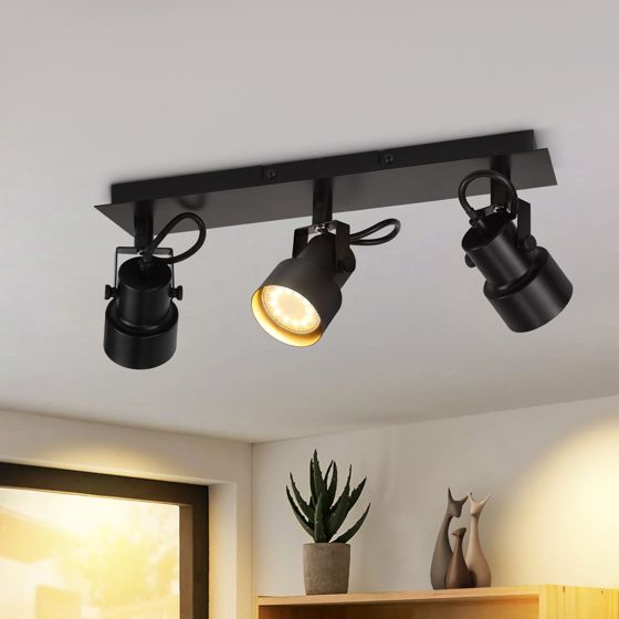 NETTLIFE svart takspotlight vintage - taklampa GU10 kökslampa med justerbara 3 lågor vintage 350°