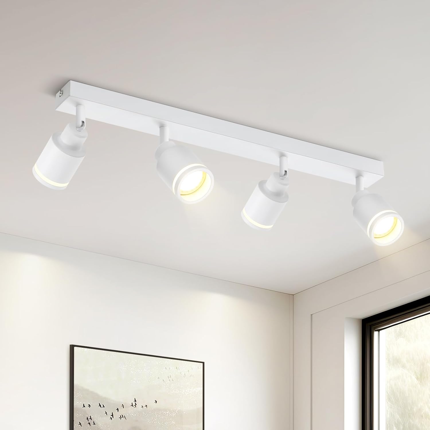 NETTLIFE modern vit taklampa: 4 justerbara metallspotlights i taket, GU10 taklampa, för sovrum utan glödlampa