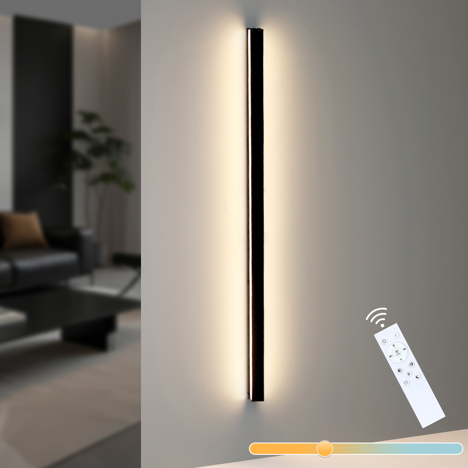 NETTLIFE LED - vägglampa för inomhusbruk, svart, dimbar, 100 cm, modern, 15 W, halllampa, vägglampa