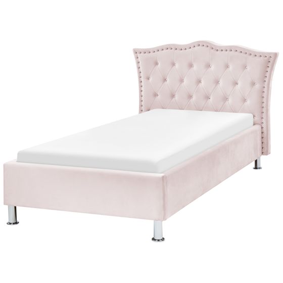 Säng med lamellram Sammet METZ 90 x 200 cm Pastellrosa