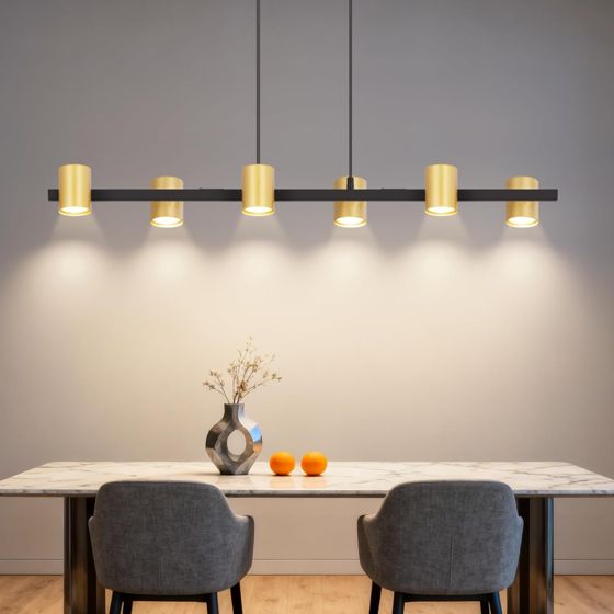 NETTLIFE Pendellampa med 6 ljuskällor, svart och guld, GU10-glödlampor, modern industriell ljuskrona för matbord (glödlampor ingår ej)