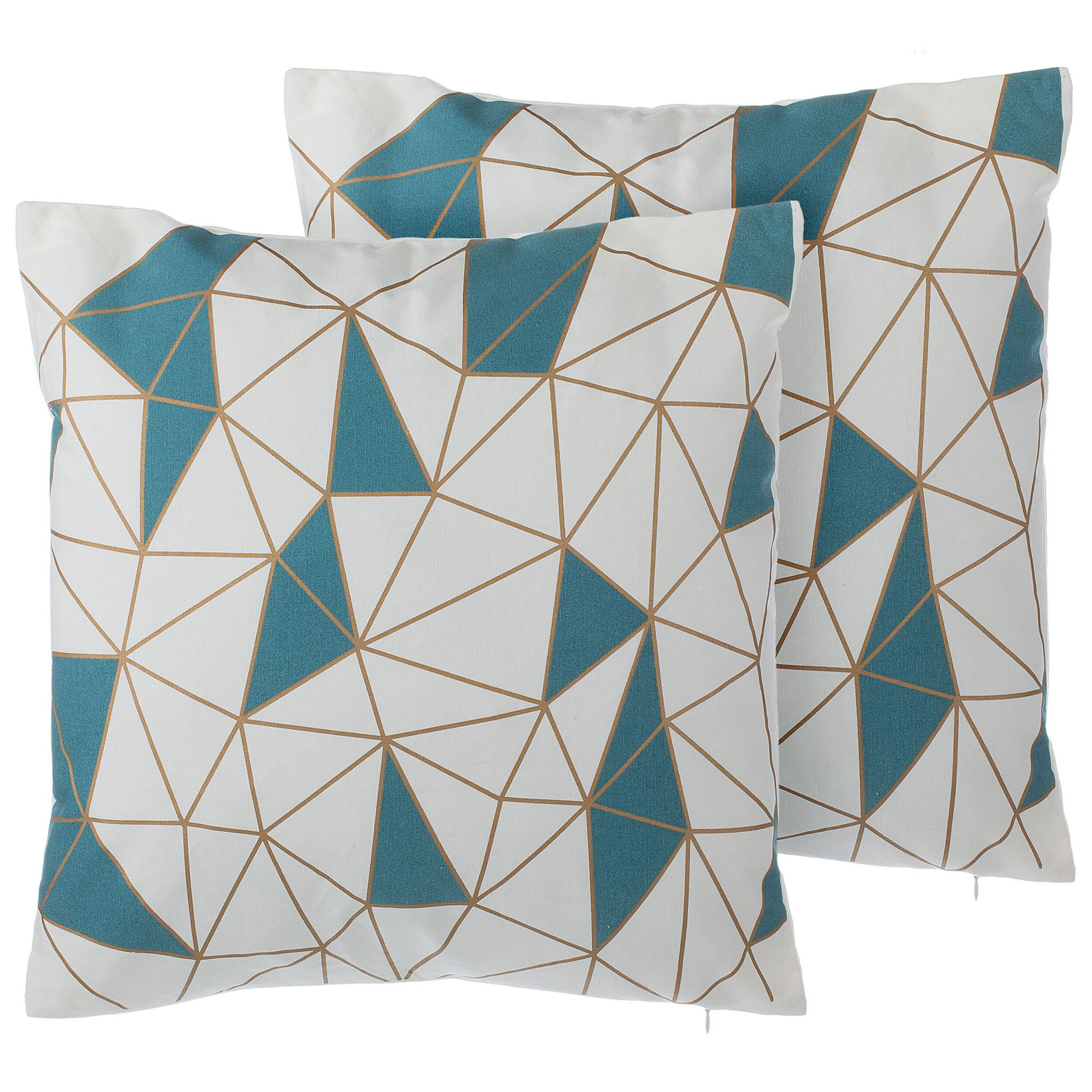 Set med 2 prydnadskuddar CLARKIA 45 x 45 cm Bomull Blå Geometriskt tryck