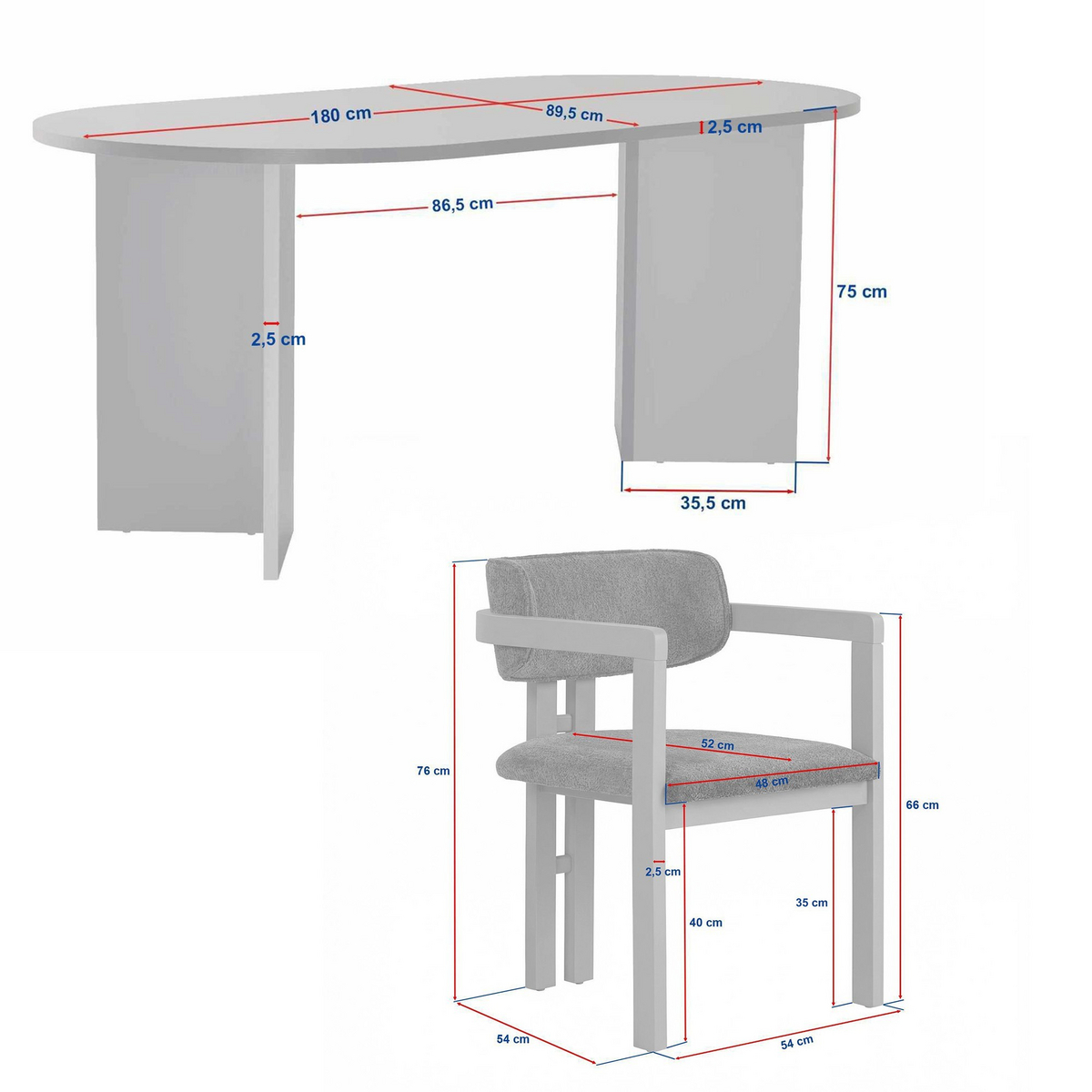 Norda Design Matbord- och stolset (5 Pieces) Meridia 4 90 x 180 x 75 cm