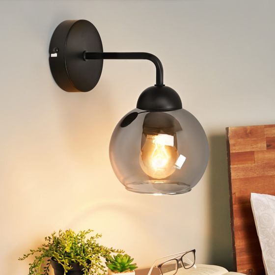 NETTLIFE Vintage inomhusvägglampa E27: Retro vägglampa för sovrum, svart glas
