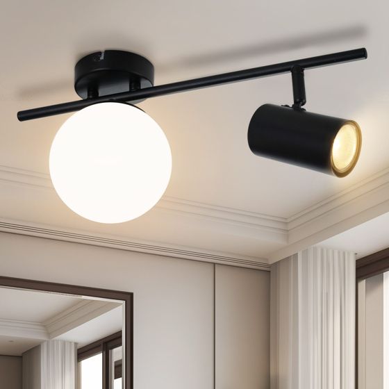 NETTLIFE takspotlight med 2 lågor, svart, modern taklampa, GU10-sockel, vridbar, 40 cm, metallkula, E14