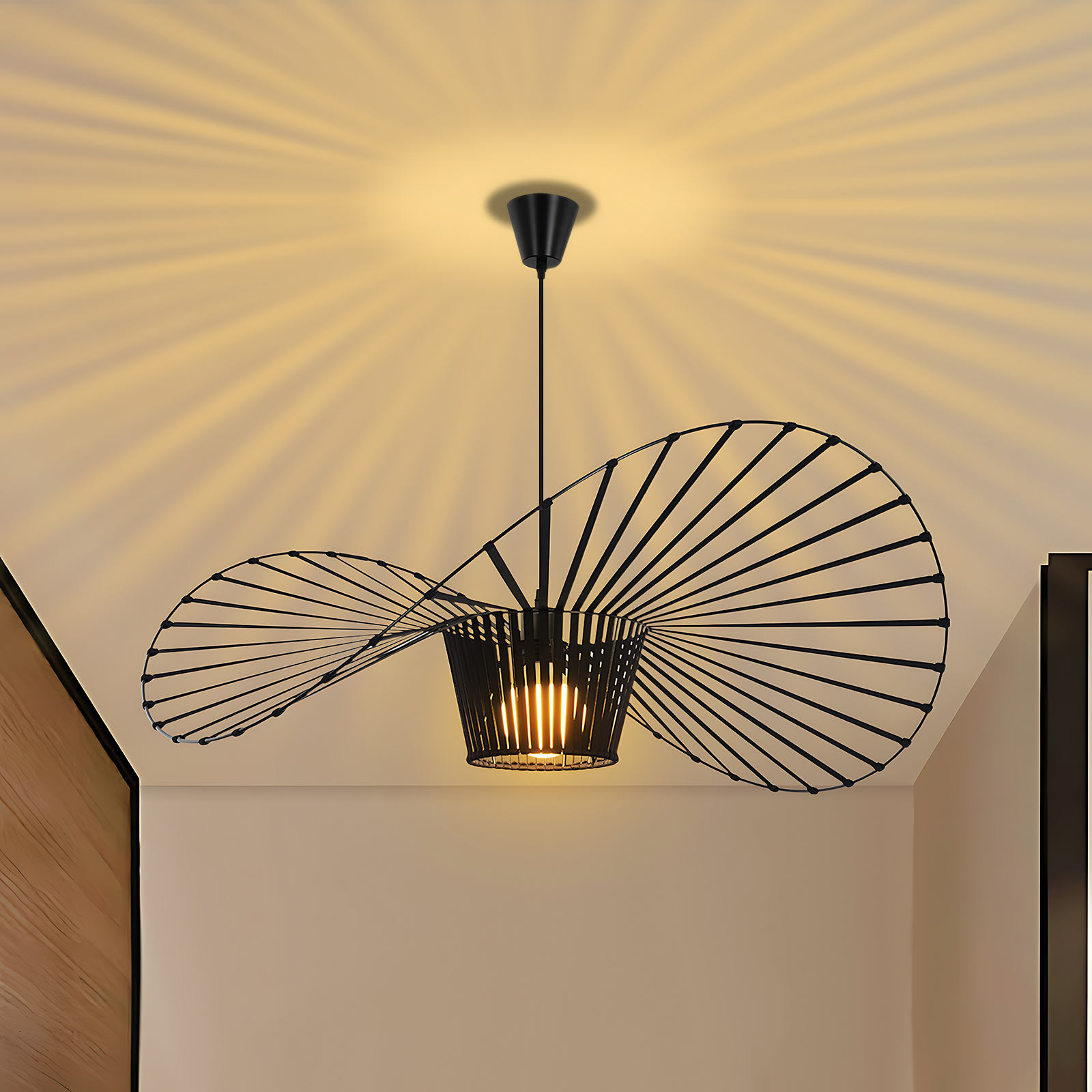NETTLIFE modern pendellampa, E27 svart, diameter 80 cm polykarbonat hattmönster, max. 40W för vardagsrum, matsal, kök, utan