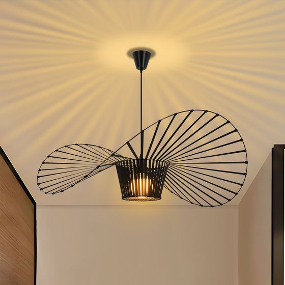 NETTLIFE modern pendellampa, E27 svart, diameter 80 cm polykarbonat hattmönster, max. 40W för vardagsrum, matsal, kök, utan