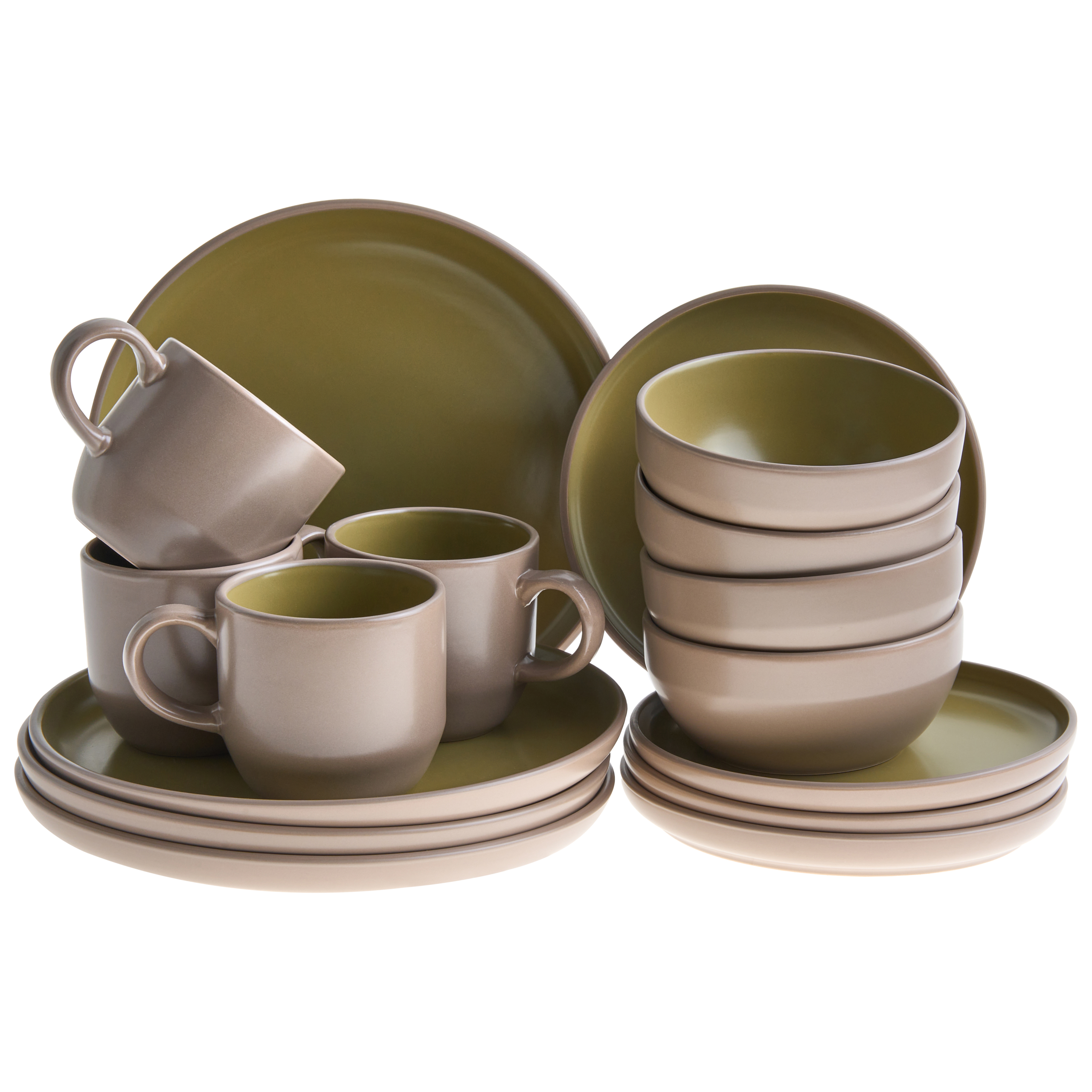 Set med 16 matserviser NUTMEG Stengods Beige/ Grön