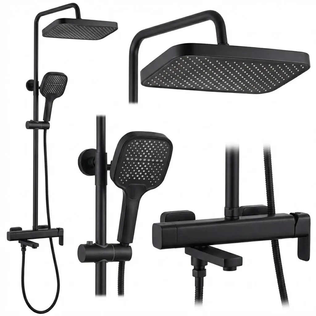 REA Duschset Arlo Svart, 28,7x23x132cm