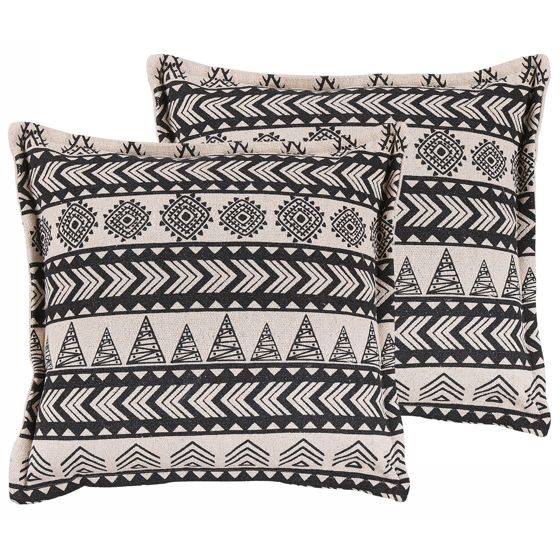 Set med 2 prydnadskuddar HENTEPE 45 x 45 cm Bomull Svart Geometriskt tryck