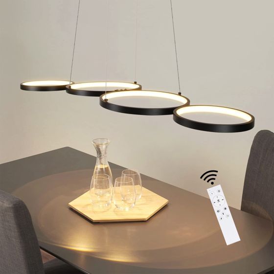 NETTLIFE LED-pendellampa i svart aluminium, diameter 150 cm, 54 W, modern lampa, 4 ringar