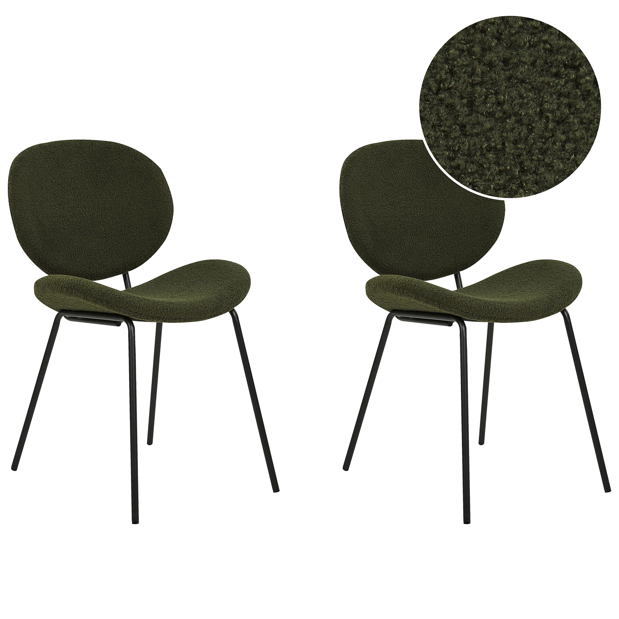 Set med 2 matstolar LUANA Bouclé Mörkgrön