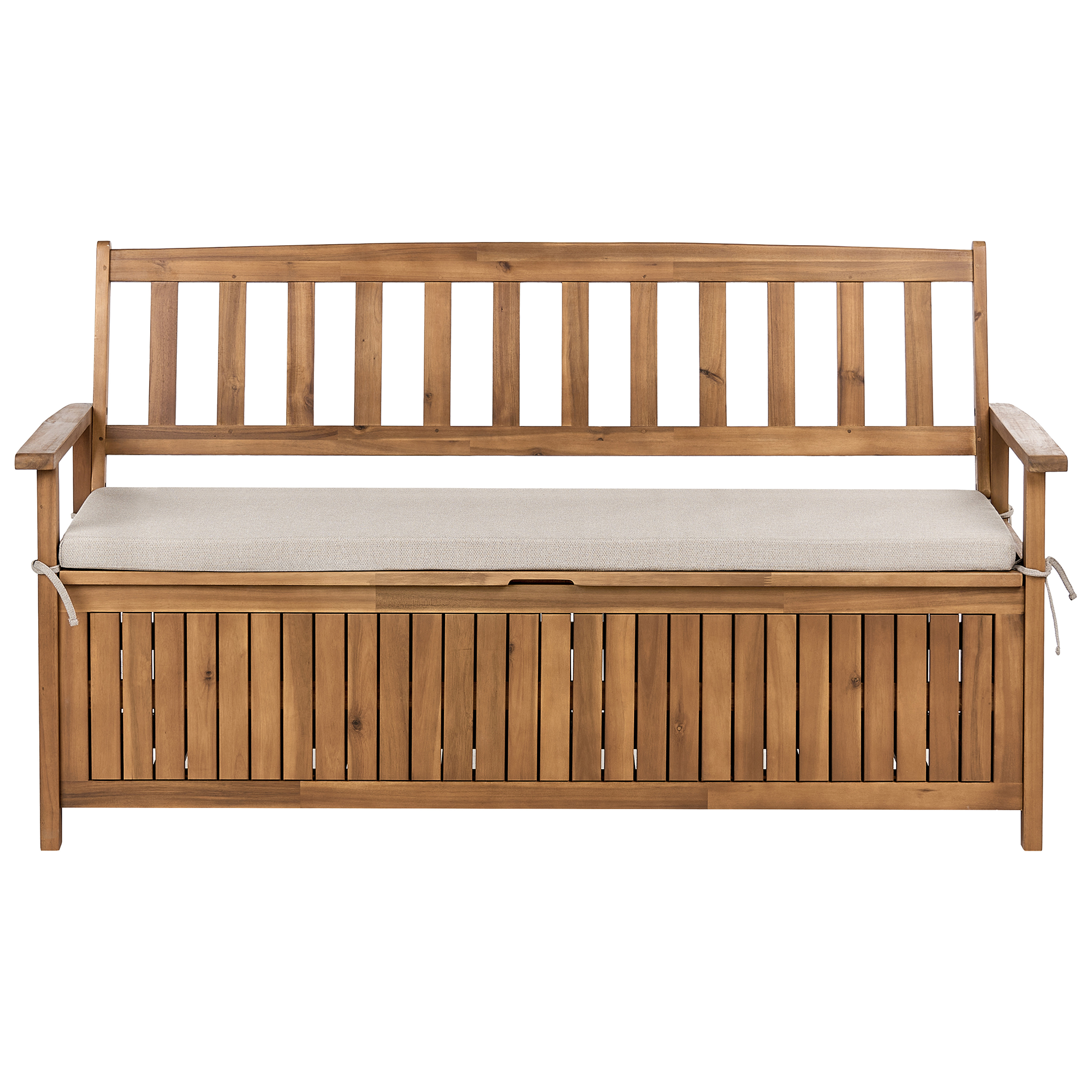 Trädgårdsbänk med dyna SOVANA 160 cm med förvaring Akaciaträ Beige