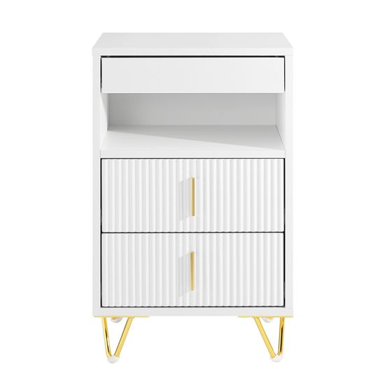 SoBuy Sängbord, nattduksbord med 3 lådor och förvaringsfack, modernt sidobord för sovrum och vardagsrum, vitt B 40 x D 40 x H63 cm FBT168-W