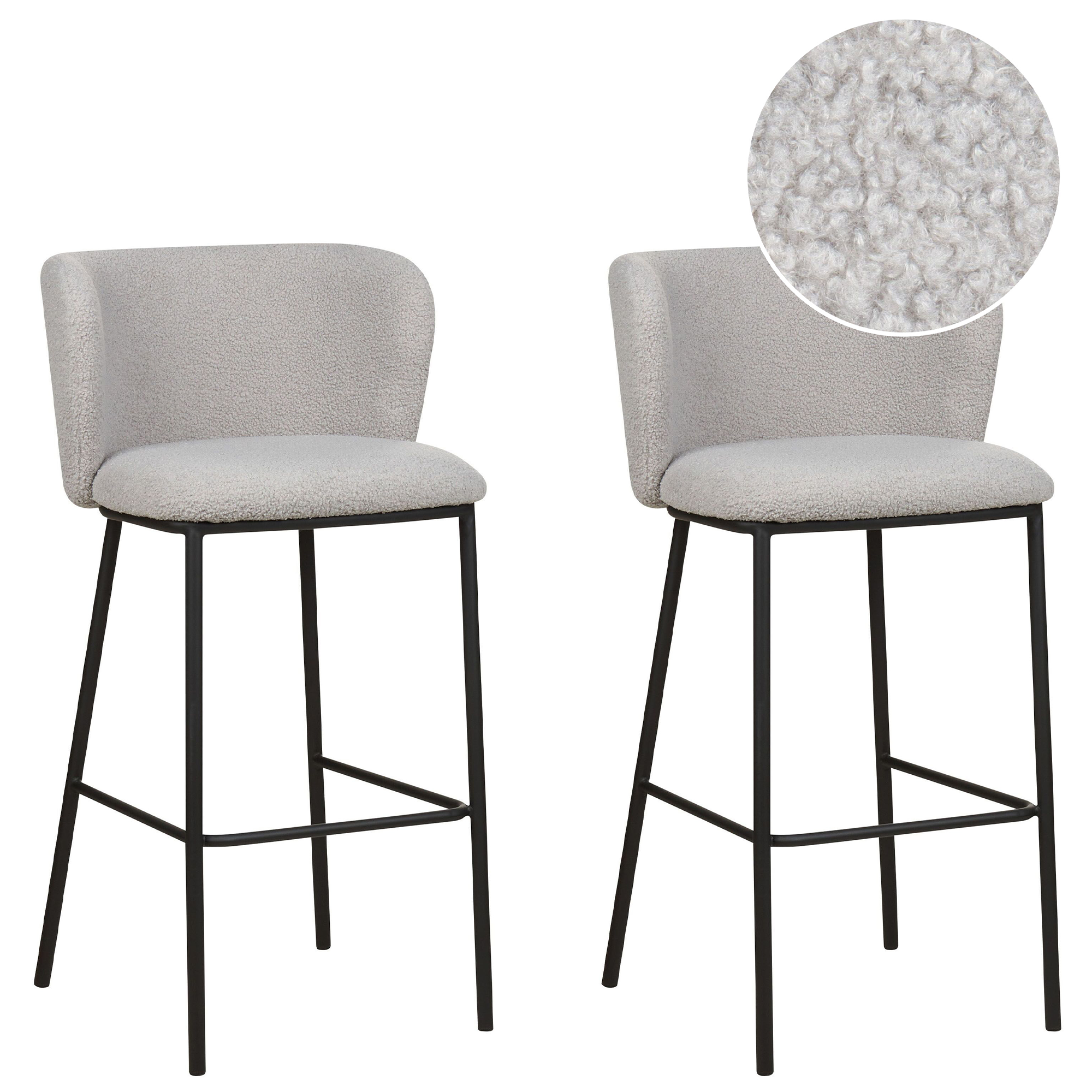 Set med 2 barstolar MINA Bouclé Ljusgrå