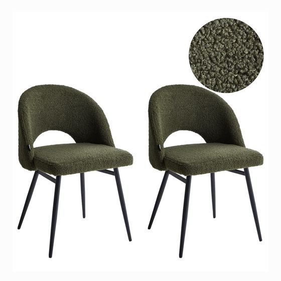 Set med 2 matstolar ONAGA Bouclé Mörkgrön