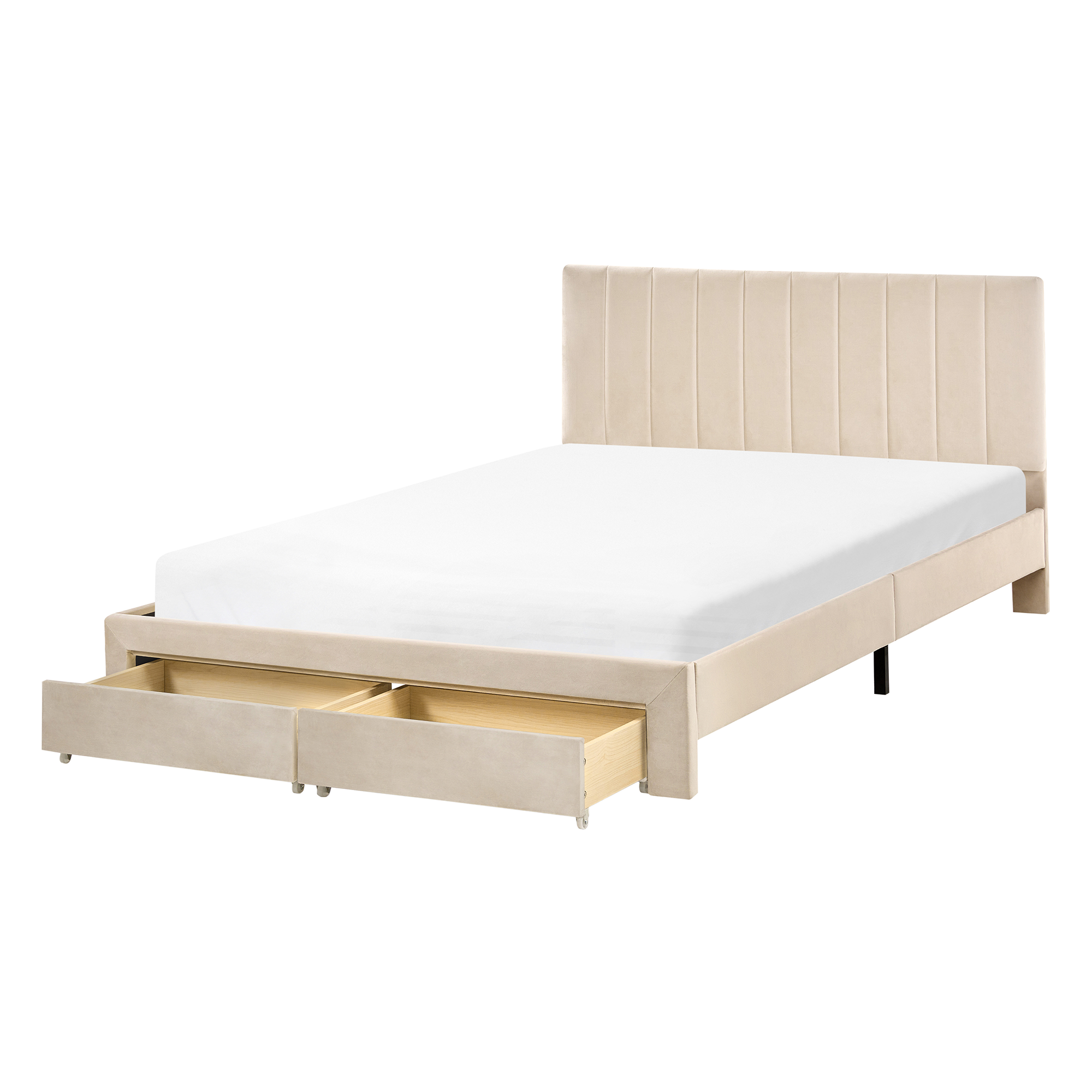 Säng med förvaringslådor LONZAC Sammet Beige 140 x 200 cm