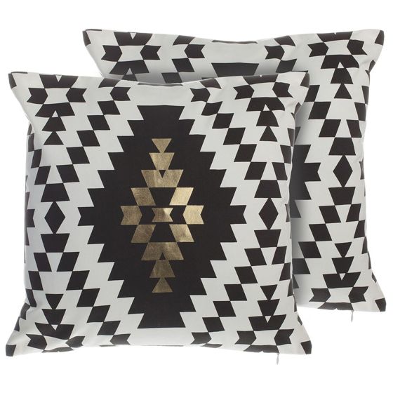 Set med 2 prydnadskuddar COLEUS 45 x 45 cm Bomull Svart Geometriskt tryck