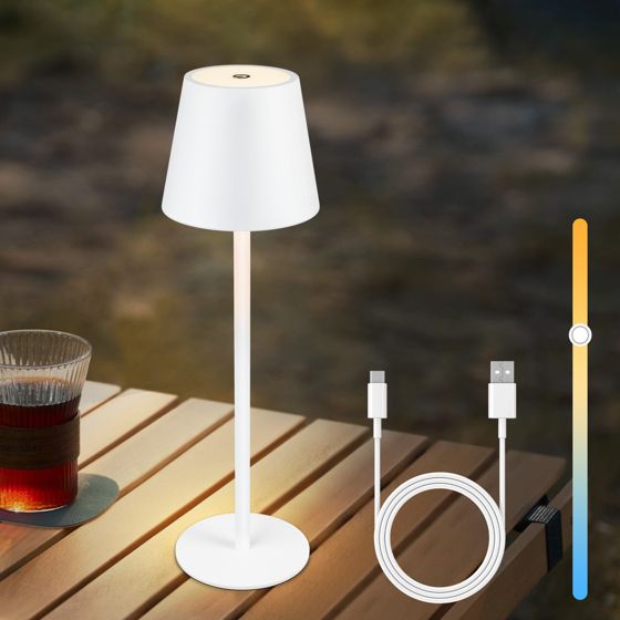 Nettlife trådlös sängbordslampa, 2600m Ah LED, laddningsbar utomhusbordslampa, touch, vit, med USB-kontakt