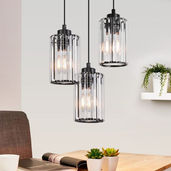 NETTLIFE modern svart kristallpendellampa för matbord, 3 lågor, E27
