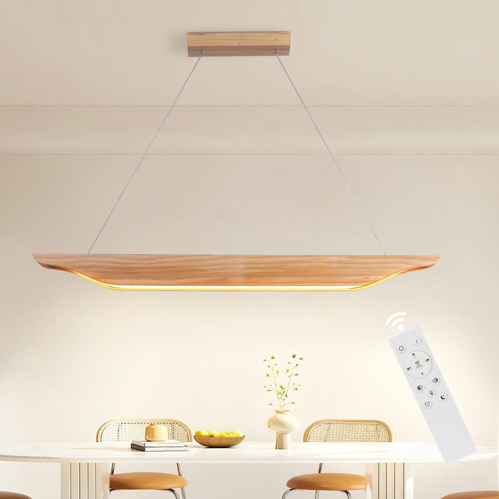 NETTLIFE LED-pendellampa i trä - modern design matbordslampa 90 cm dimbar med fjärrkontroll