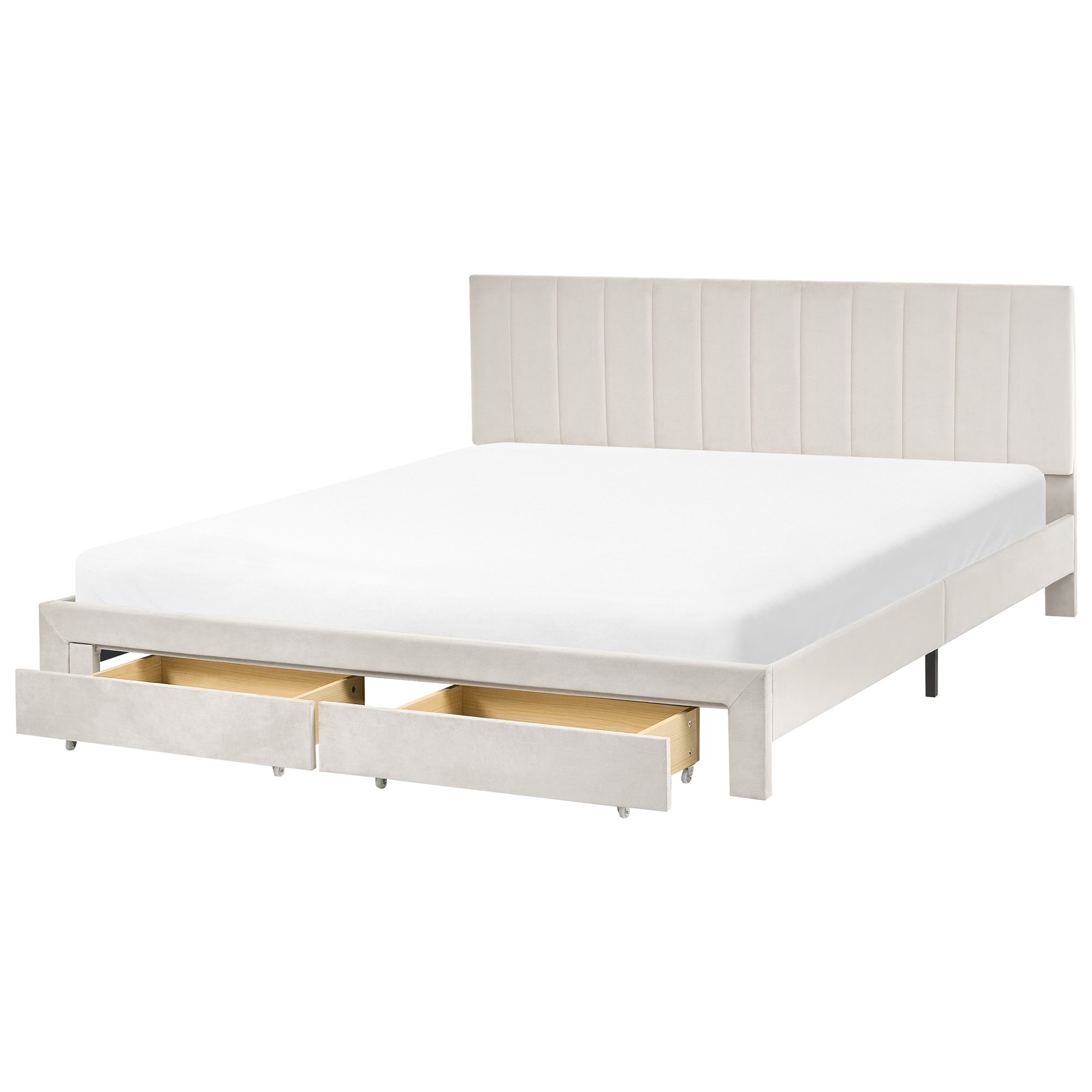 Säng med förvaringslådor LONZAC Sammet Off-White 180 x 200 cm