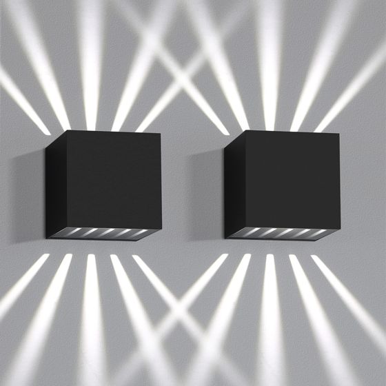 NETTLIFE 2 st LED-vägglampor för inomhus- och utomhusbruk - svart utomhuslampa IP65 vattentät utomhusvägglampa 3000K kallvit upp/ned 10W