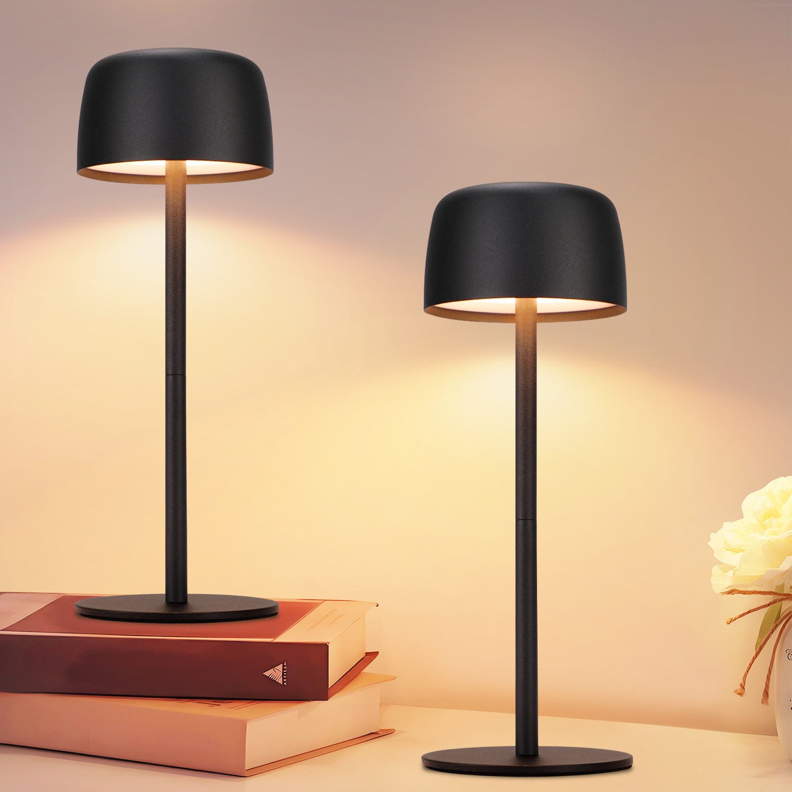 NETTLIFE 2 st sladdlösa LED-bordslampor, steglös dimning nattlampa med batteri