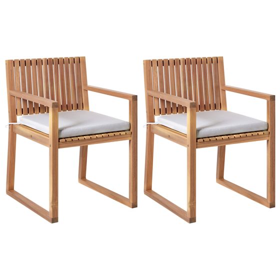 Set med 2 stolar med dynor SASSARI PREMIUM Certifierat akaciaträ Ljusgrå